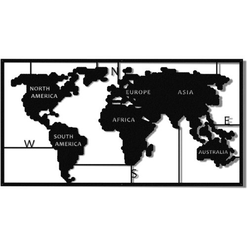 EPIKASA Decorazione da Parete in Metallo Mappa del Mondo - Nero 90x2x55 cm