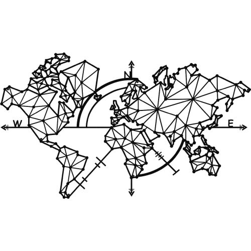 EPIKASA Decorazione da Parete in Metallo Mappa del Mondo 3 - Nero 100x1,5x60 cm