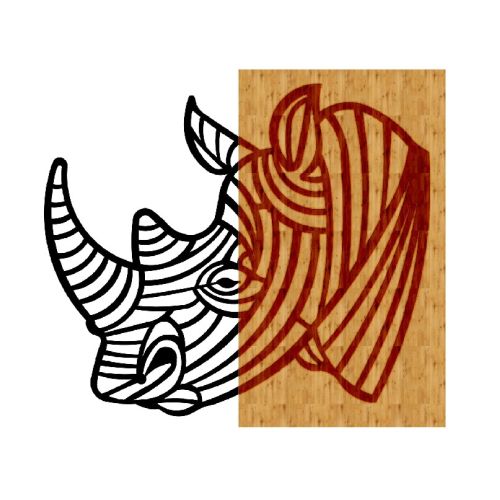EPIKASA Decorazione in Metallo e Legno Rinoceronte - Legno 56x1,8x50 cm