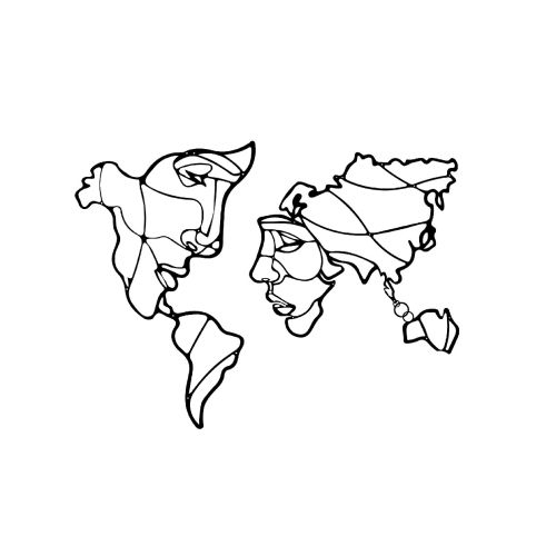 EPIKASA Decorazione da Parete in Metallo Mappa del Mondo 9 - Nero 28x1,5x45 cm