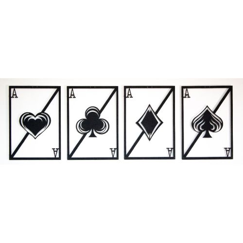EPIKASA Metal Wall Decoration Playing Cards - Black 29x1,5x43 cm (4 pcs)