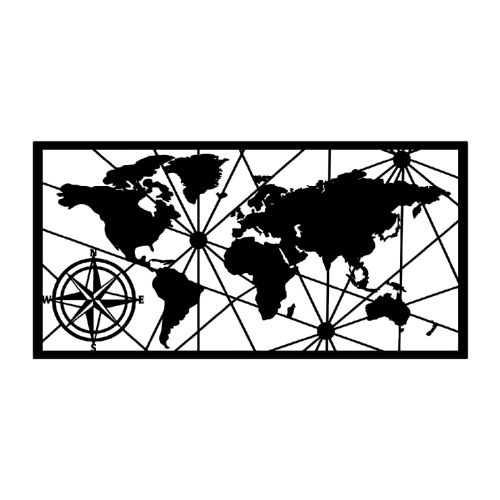 EPIKASA Decorazione in Metallo Mappa Mondo 14 - Nero 100x1,5x50 cm