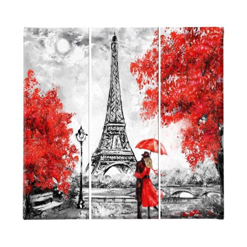 EPIKASA Canvas Print Eiffel Tower 3 - Red 23x3x50 cm (3 Pcs)