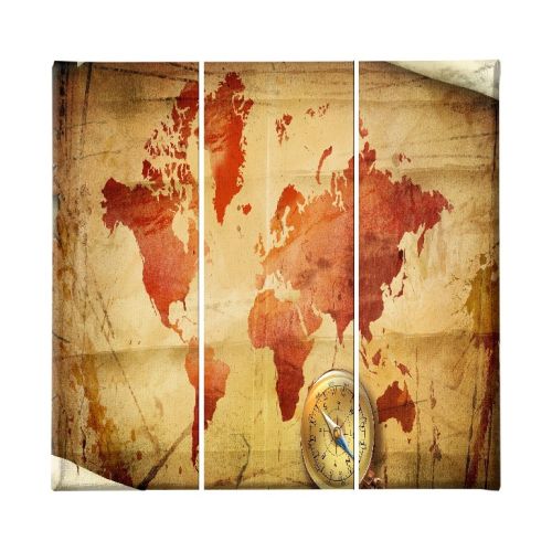 EPIKASA Canvas Print World Map 3 - Yellow 23x3x50 cm (3 Pcs)