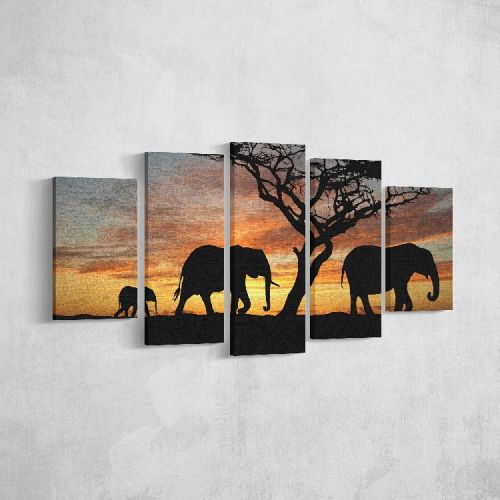 EPIKASA Canvas Print Elephant - Orange 20x3x40 cm (2 pcs), 20x3x50 cm (2 pcs),  20x3x60 cm (1 pcs)