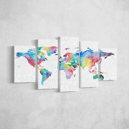 EPIKASA Canvas Print World Map 6 - Multicolor 20x3x40 cm (2 Pcs), 20x3x50 cm (2 Pcs), 20x3x60 cm (1Pcs)