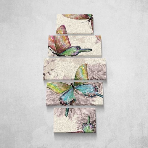 EPIKASA Canvas Print Butterfly - Multicolor 40x3x20 cm (2 Pcs), 50x3x20 cm (2 Pcs), 60x3x20 cm (1 Pcs)