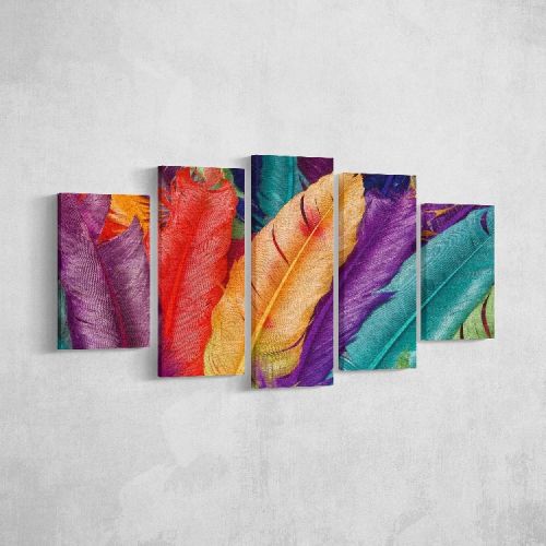 EPIKASA Canvas Print Colored Feathers - Multicolor 20x3x40 cm (2 pcs), 20x3x50 cm (2 pcs),  20x3x60 cm (1 pcs)