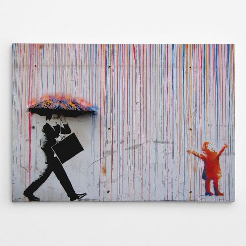 EPIKASA Stampa su Tela Banksy Pioggia Colorata - Marrone 100x3x70 cm