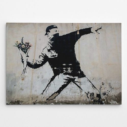 EPIKASA Stampa su Tela Banksy Lanciatore Di Fiori - Multicolore 100x3x70 cm