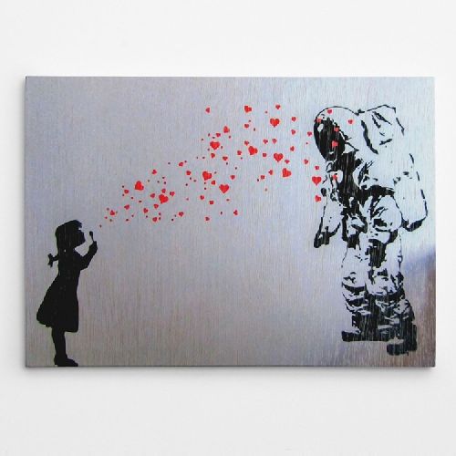 EPIKASA Canvas Print Banksy Astronaut & Heart Bubble Girl - Red 100x3x70 cm