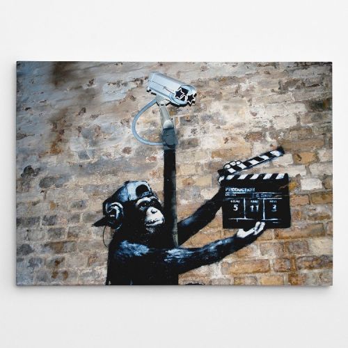 EPIKASA Stampa su Tela Banksy Scimmia Regista - Nero 100x3x70 cm