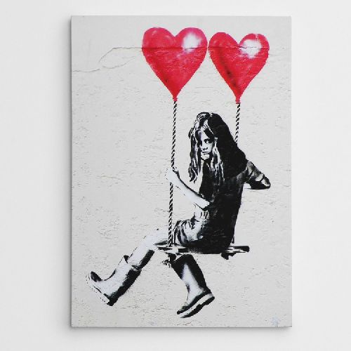 EPIKASA Stampa su Tela Banksy La Ragazza Sull'Altalena - Rosso 70x3x100 cm