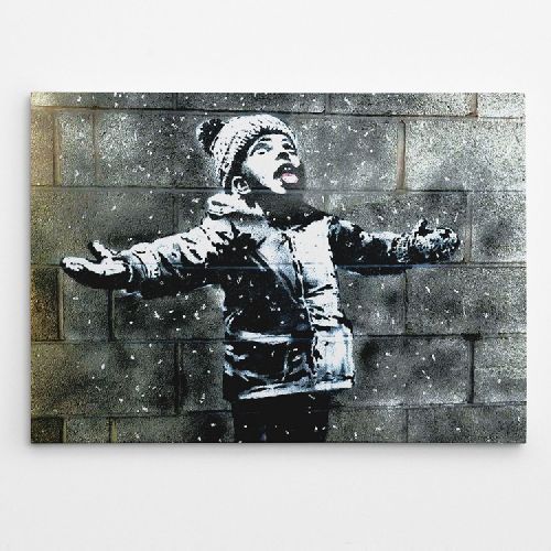 EPIKASA Stampa su Tela Banksy Bambino Sotto La Neve - Nero 100x3x70 cm
