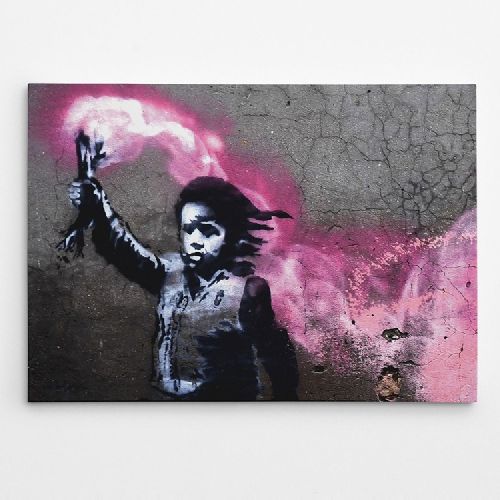 EPIKASA Stampa su Tela Banksy Bambino Migrante - Rosa 100x3x70 cm