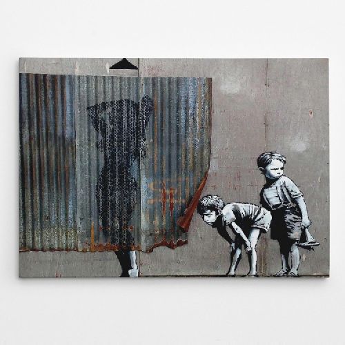 EPIKASA Stampa su Tela Banksy Bambini Spioni - Grigio 100x3x70 cm