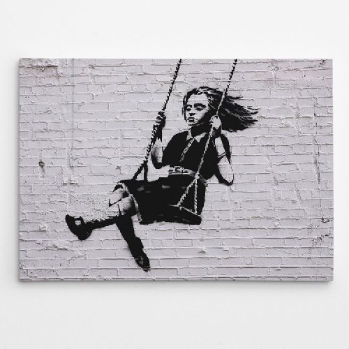 EPIKASA Stampa su Tela Banksy La Ragazza Sull'Altalena - Grigio 100x3x70 cm