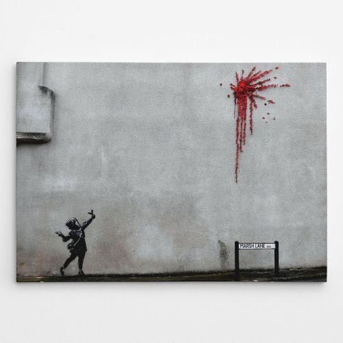 EPIKASA Stampa su Tela Banksy Bambino Con La Fionda - Rosso 100x3x70 cm