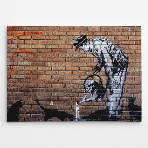 EPIKASA Stampa su Tela Banksy Uomo Con Gatto - Rosso 100x3x70 cm