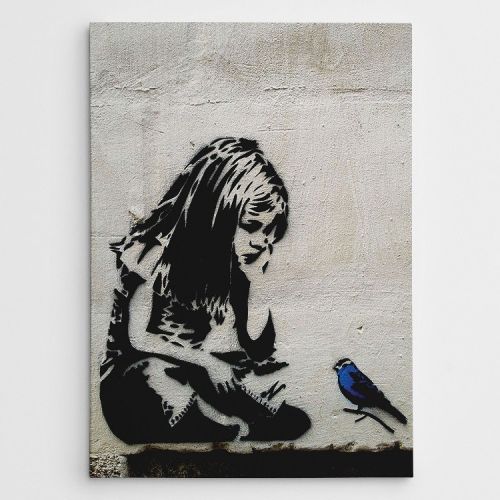 EPIKASA Stampa su Tela Banksy Bambina Con Uccellino Blu - Grigio 70x3x100 cm