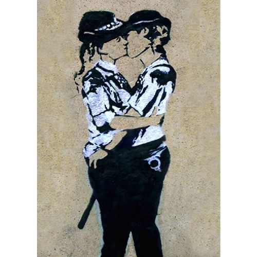 EPIKASA Stampa su Tela Banksy Bacio Tra Poliziotte - Multicolore 70x3x100 cm